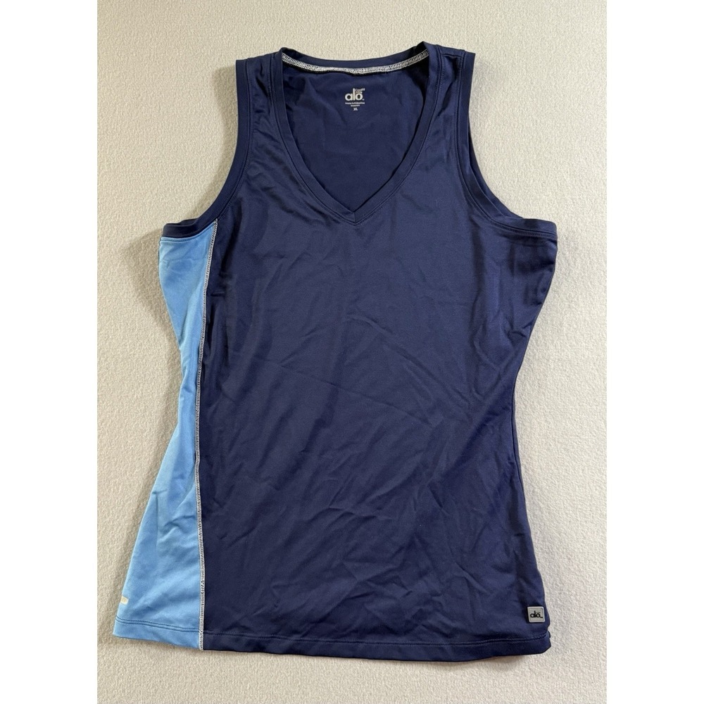 Alo Yoga Womens Cool Fit Activewear Tank Two-Tone Blue V-Neck Size XL Racerback